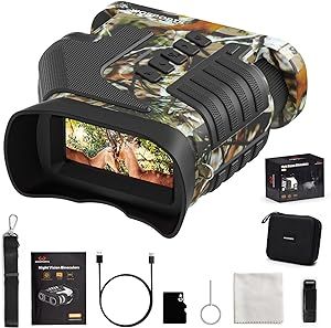 Night Vision Goggles, WOSPORTS 1300FT 4K Night Vision Binoculars for Adults, 10X Optical Zoom, 8X Digital Zoom, Rechargeable NVG with 3'' Screen and 32GB TF Card - Bird Watching, Hunting, Photo, Video