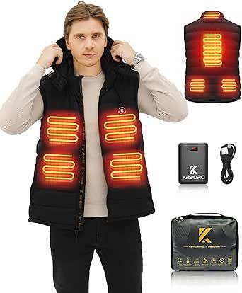 KRBORO Men's Heated Vest with Rechargeable Battery Pack Included, Lightweight Down Sport Vest Mens Hunting Vest, Gift for Men