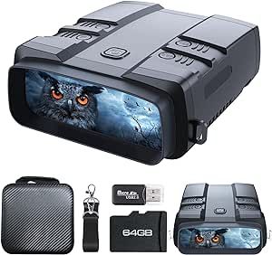 VABSCE Night Vision Goggles, True 4K Night Vision Binoculars, Built-in Powerful Focusable IR, Super Large Display, Long Viewing Range, Free 64GB Card to Save Photos and Videos (Black 4k Pro)